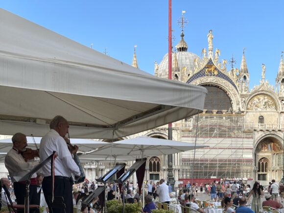 Enjoying a drink in St Marks Square